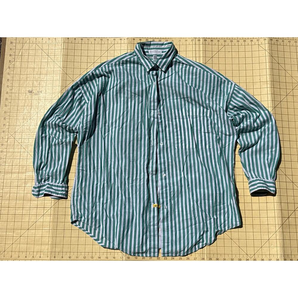 ESPRIT Green white striped button up Medium long sleeve women’s collared shirt
